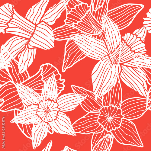 Seamless pattern of hand drawn daffodils. Design for wallpaper, fabric, textile, wrapping.