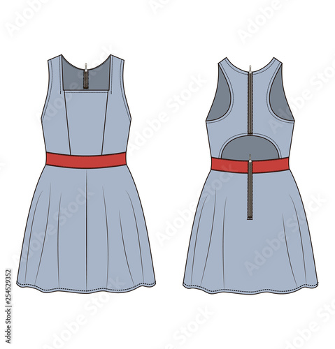 Fashion technical sketch of dress in vector graphic