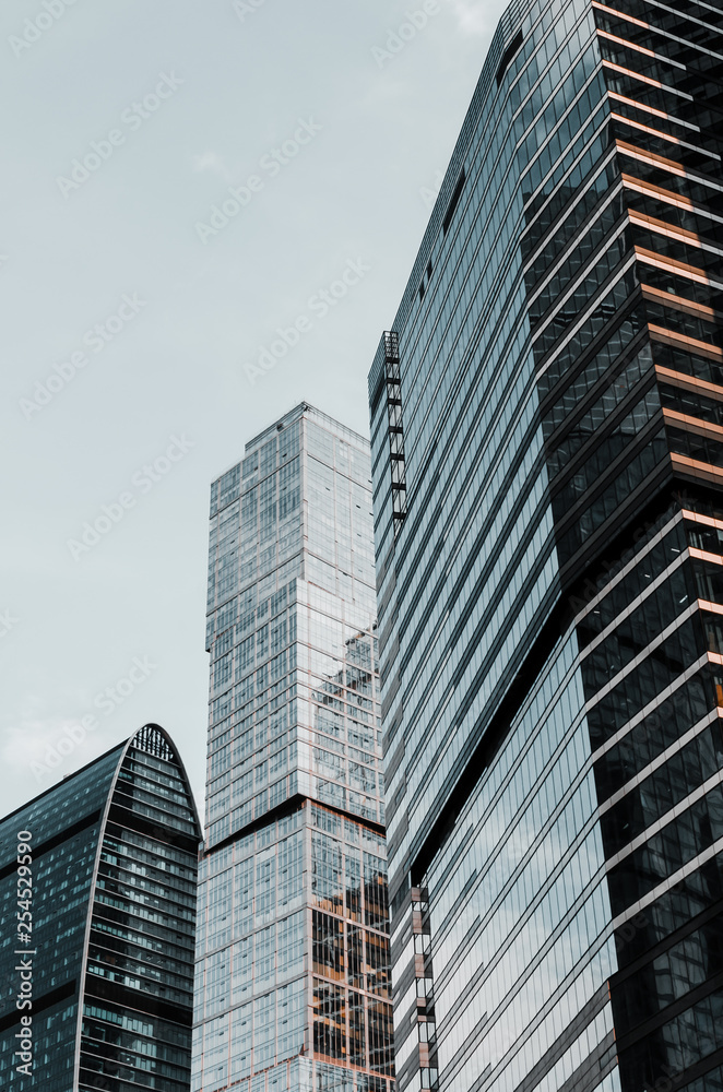 Moscow City in the summer of 2018. Russia. June 25, 2018. Moscow skyscrapers against the sky and clouds. High houses of the capital of Russia Moscow City in the summer of 2018. Russia. June 25, 2018. Moscow skyscrapers against the sky and clouds. High houses of the capital of Russia