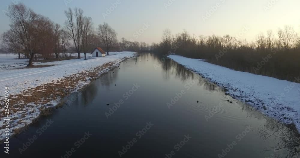 Frozen Lake Balaton, aerial shot, winter season Frozen Lake Balaton, aerial shot, winter season