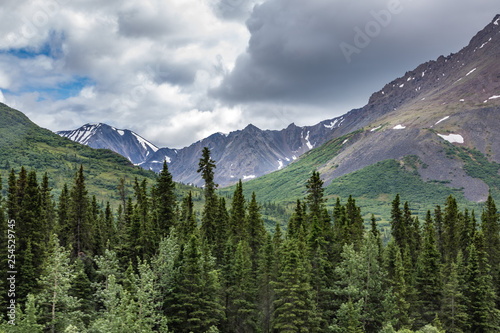 Mountains in the Denali National Park with dramatic clouds