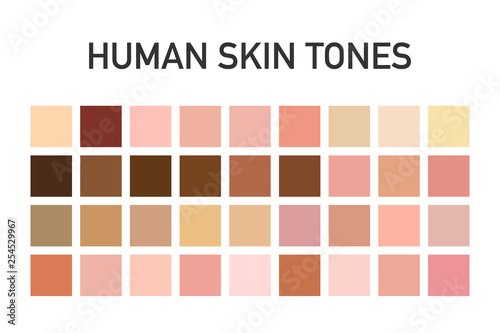 Human skin tone color palette set isolated on transparent background. Art design. Vector illustration.