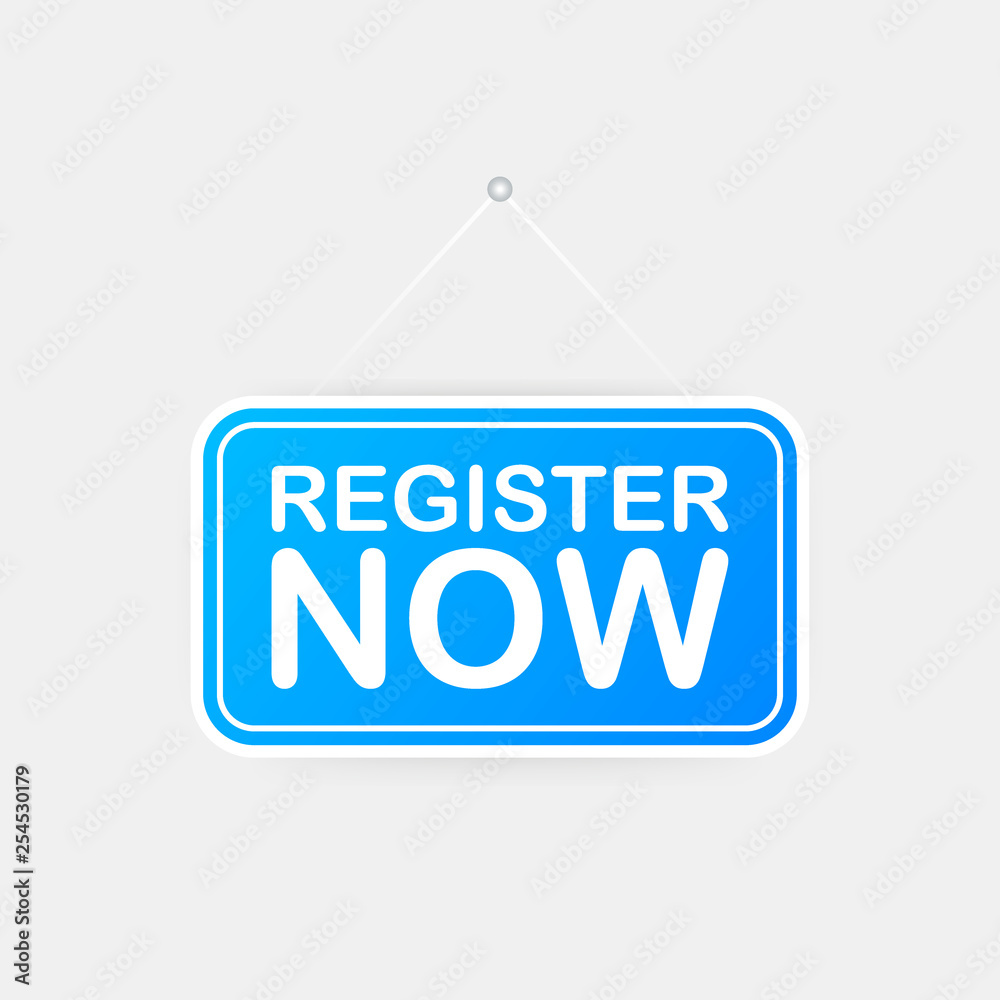 Register now sign. Trendy Web interface or app button. Vector illustration. Register now sign. Trendy Web interface or app button. Vector illustration.