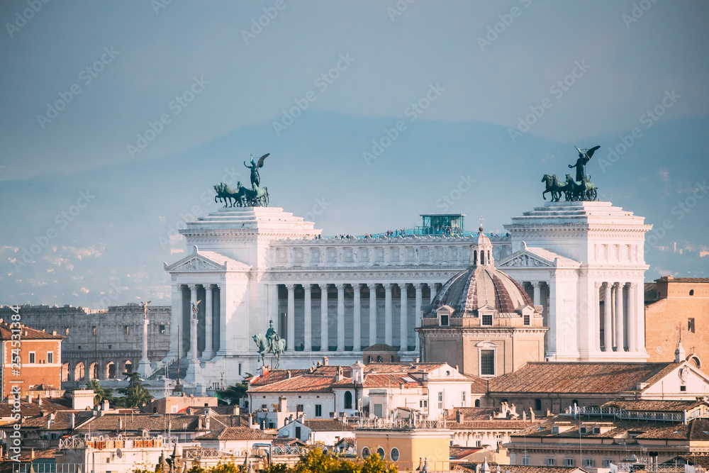 Rome, Italy. View Of Vittorio Emanuele Ii Monument Also Known Altar Of The Fatherland On Piazza Venezia
