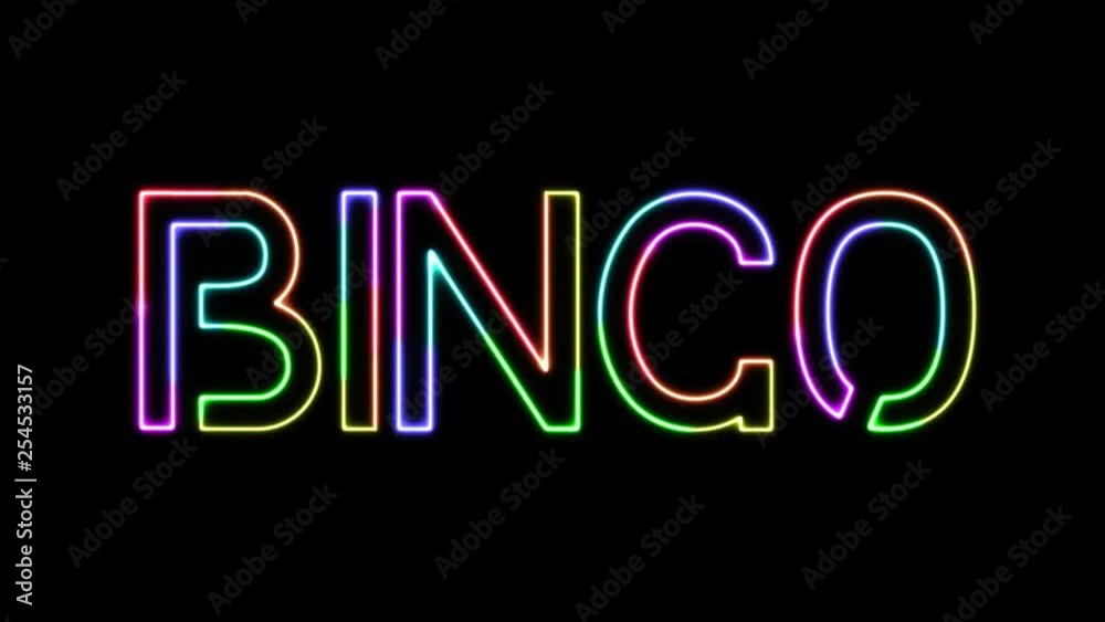 Bingo - seven colors neon text, moving lights, on transparent background Bingo - seven colors neon text, moving lights, on transparent background