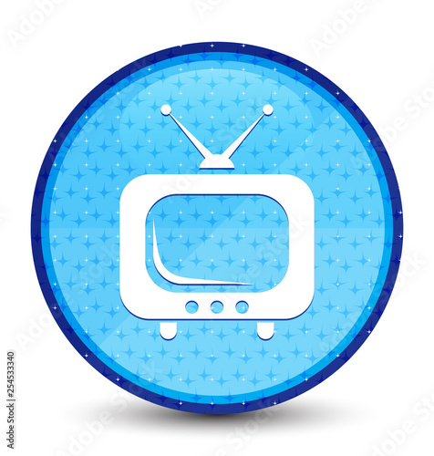 TV icon galaxy cyan blue round button