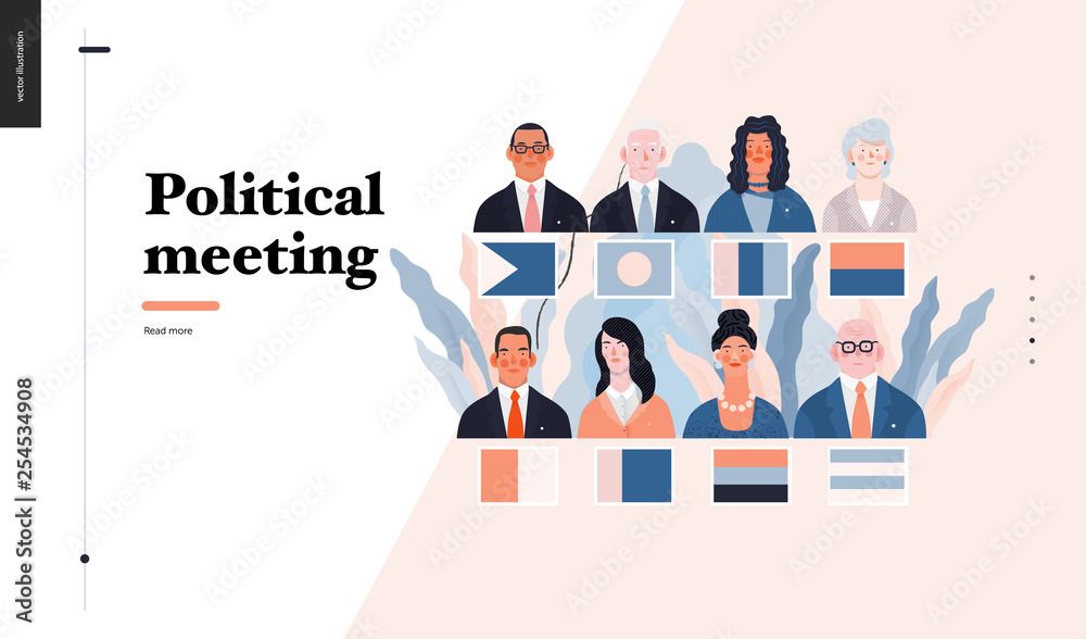 Technology 3 - Political meeting - flat vector concept digital illustration political meeting metaphor. Creative landing web page design template Technology 3 - Political meeting - flat vector concept digital illustration political meeting metaphor. Creative landing web page design template