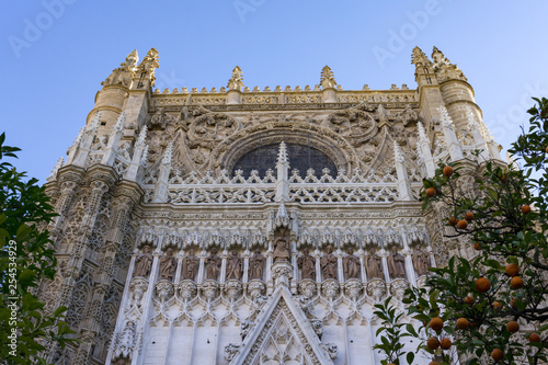 Sevilla cathedral facade, Andalusia, Spain.