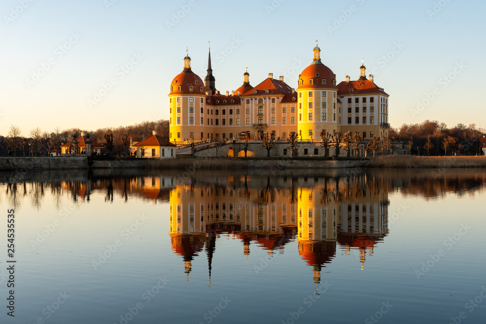 Sunset at Castle Moritzburg and Castle pond