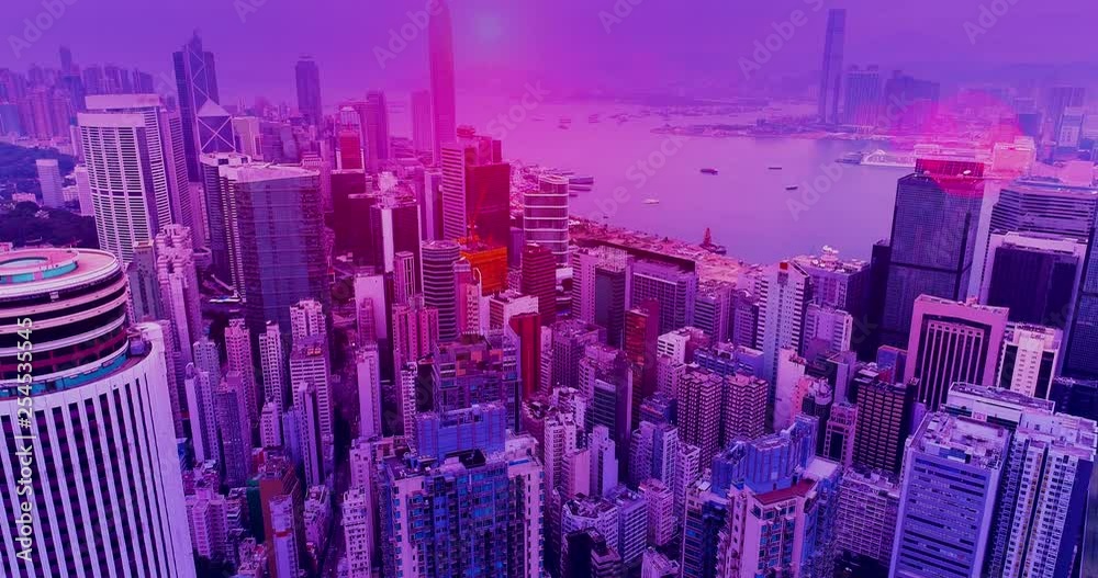Retrofuturistic cityscape seamless background.