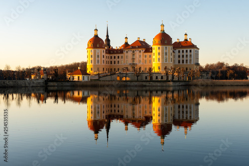 Sunset at Castle Moritzburg and Castle pond