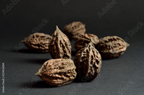 Manchurian walnuts on dark background