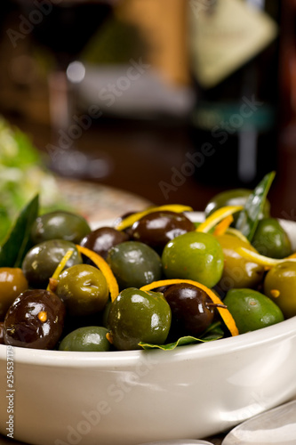 Delicious Warm Olives with Citrus Zest tossed in olive oil and herbs