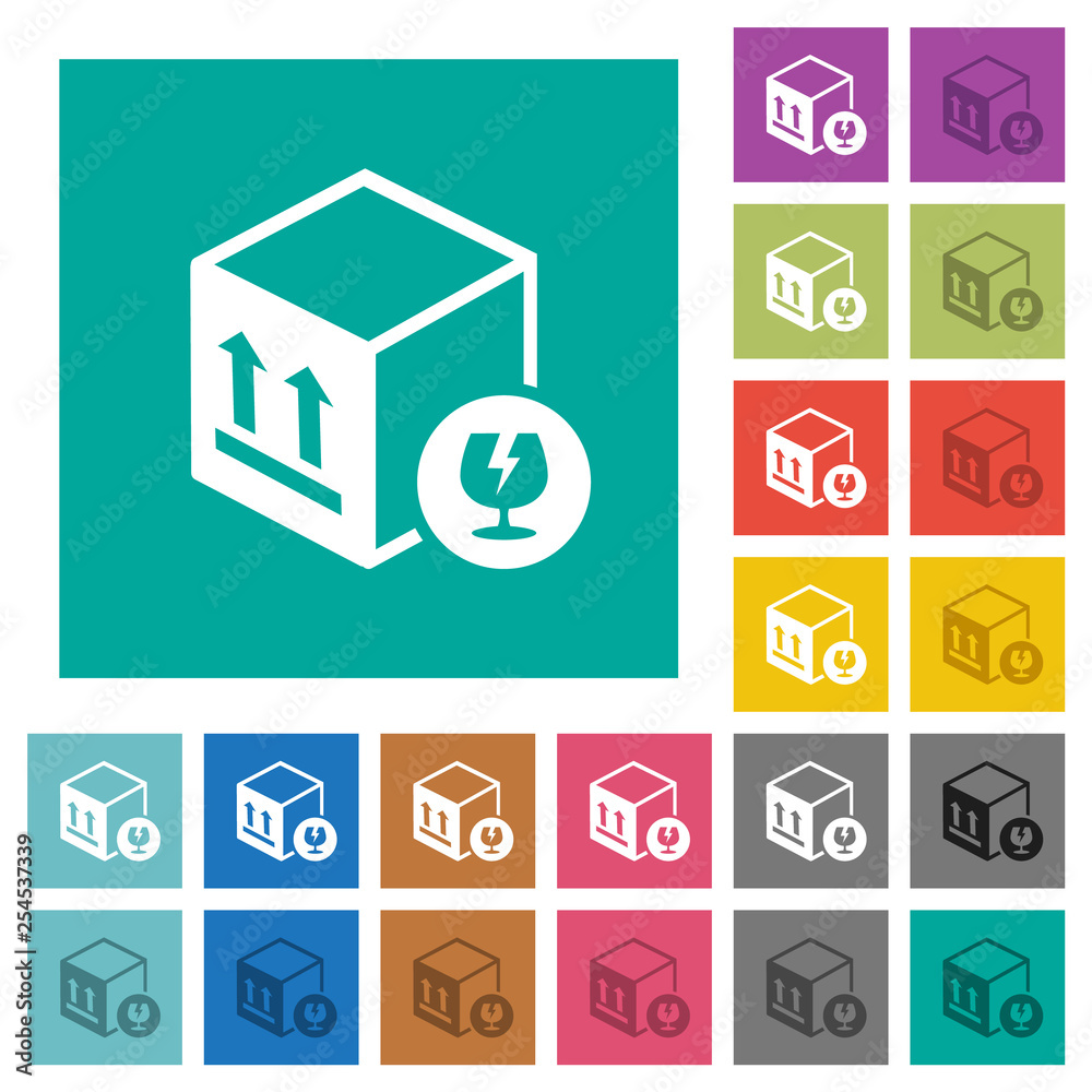 Fragile package square flat multi colored icons Fragile package square flat multi colored icons