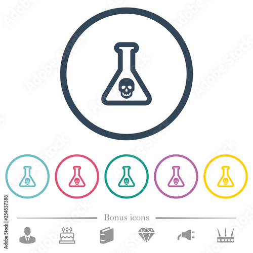 Dangerous chemical experiment flat color icons in round outlines