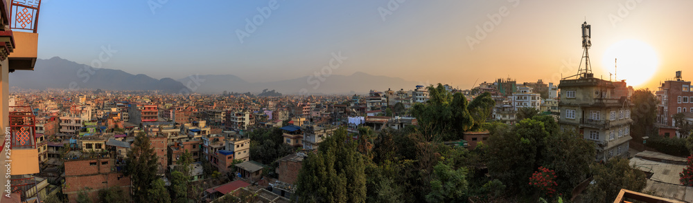 Panoramic view over Kathmandu at the break of dawn