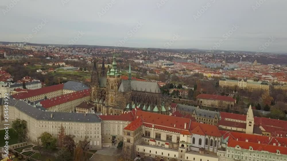 Aerial view from the air to St. Vitus Cathedral in Prague Aerial view from the air to St. Vitus Cathedral in Prague