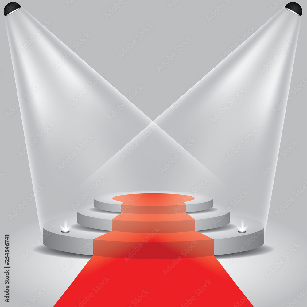 Obraz premium Red carpet to podium stage with spotlights vector art illustration