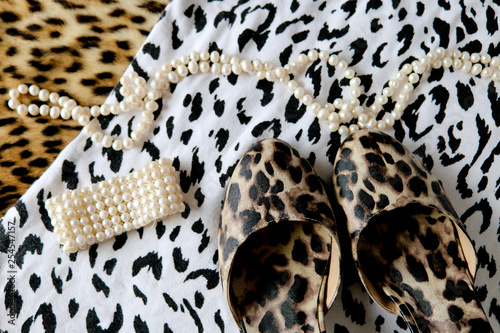 Layered color and black and white leopard print clothing