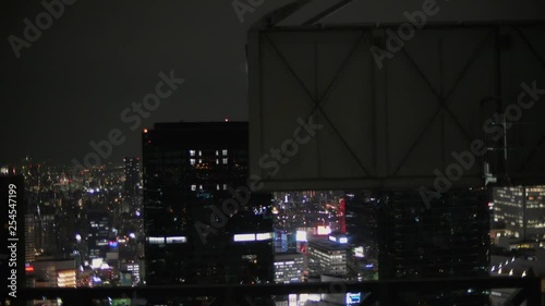 Osaka skyline during the night, large billbord covering parts of the view. photo