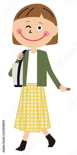 ポップな20代女性　おかっぱ　おでかけ