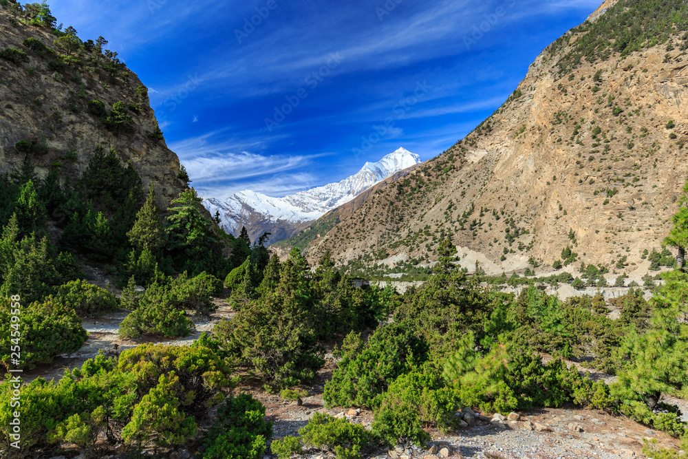 Valley on the Annapurna circuit between Marpha and Kalapani, Nepal