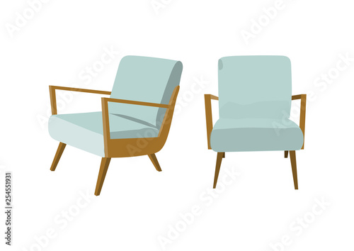 watercolor armchair.. hand drawn chair. vector furniture illustration. mid century modern interior design. 1970s 1960s designer chair 