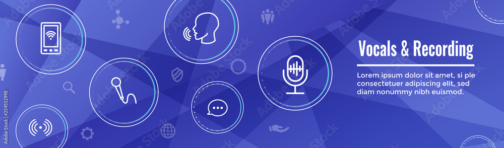 Vocal and Recording Command Icon with Sound Wave Images Web header banner Vocal and Recording Command Icon with Sound Wave Images Web header banner