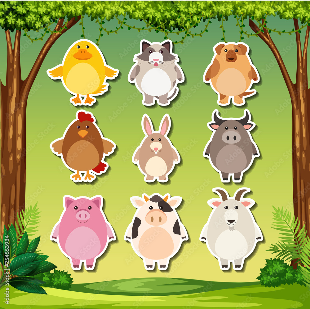 Naklejka premium Set of animal sticker