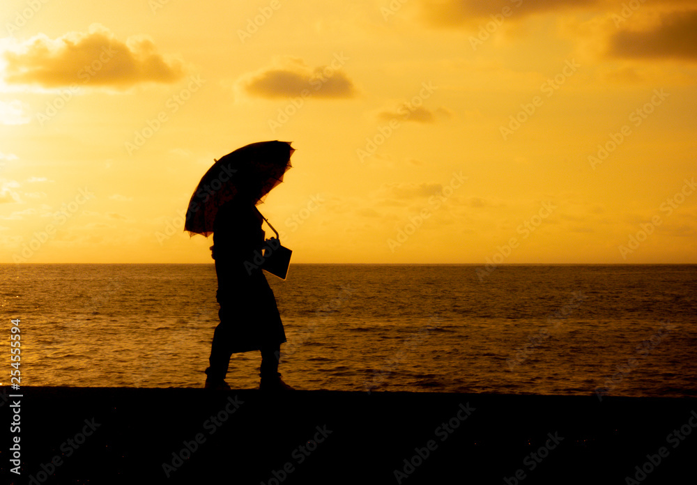 silhouette of girl at sunset