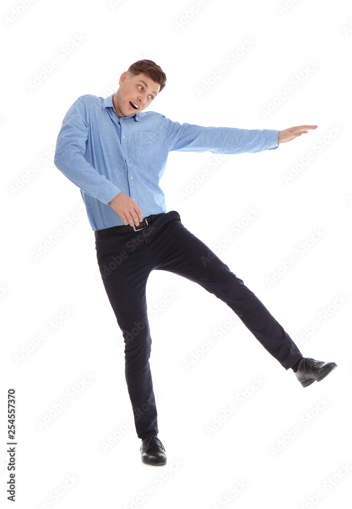 Emotional man in office wear posing on white background Emotional man in office wear posing on white background