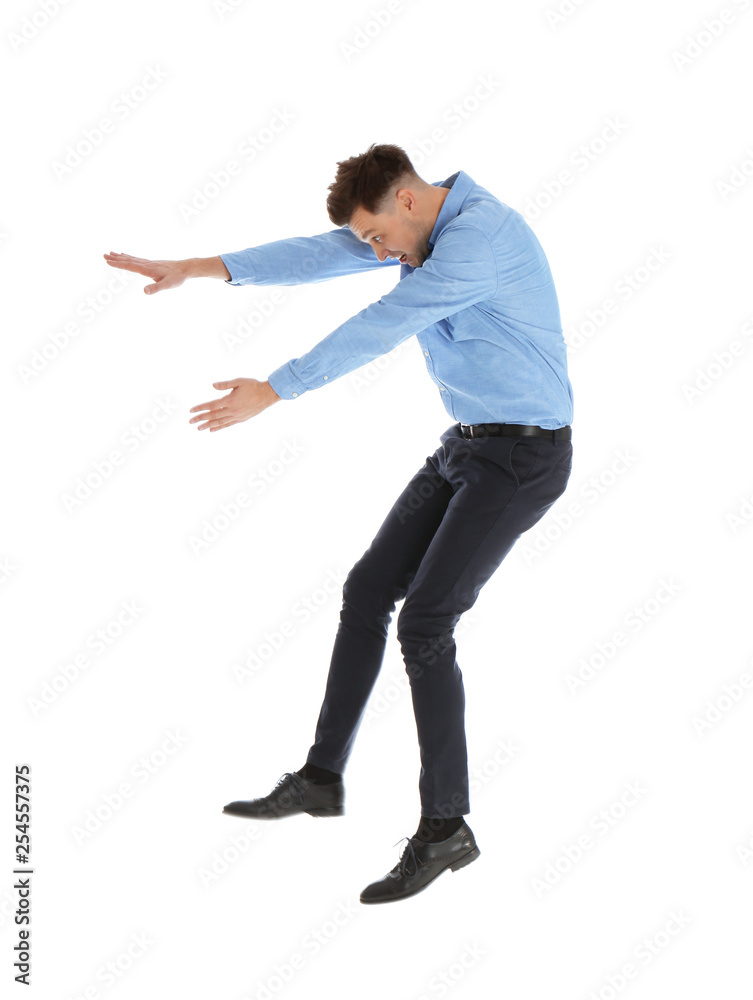 Emotional man in office wear posing on white background Emotional man in office wear posing on white background
