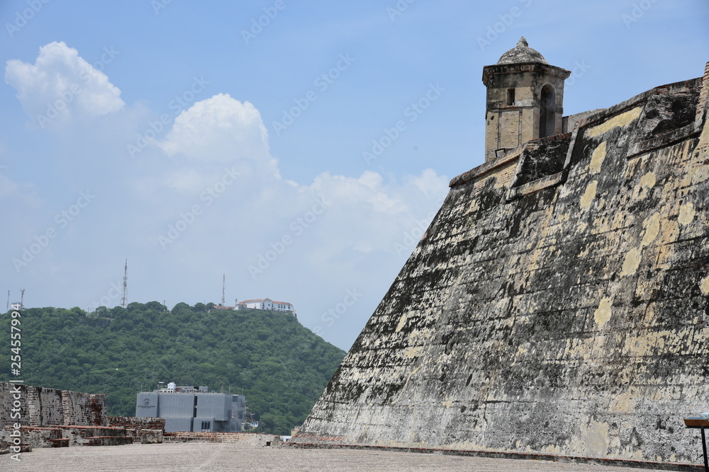 Fortress made of stones in the historical Cartagena de Indias, Colombia 