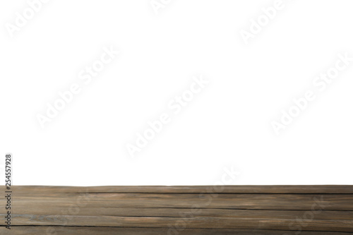 Empty wooden surface against white background. Mockup for design