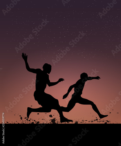 Two men running on the field 