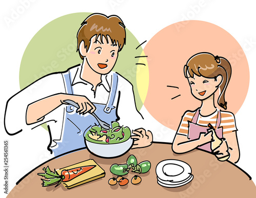 父親と一緒に料理