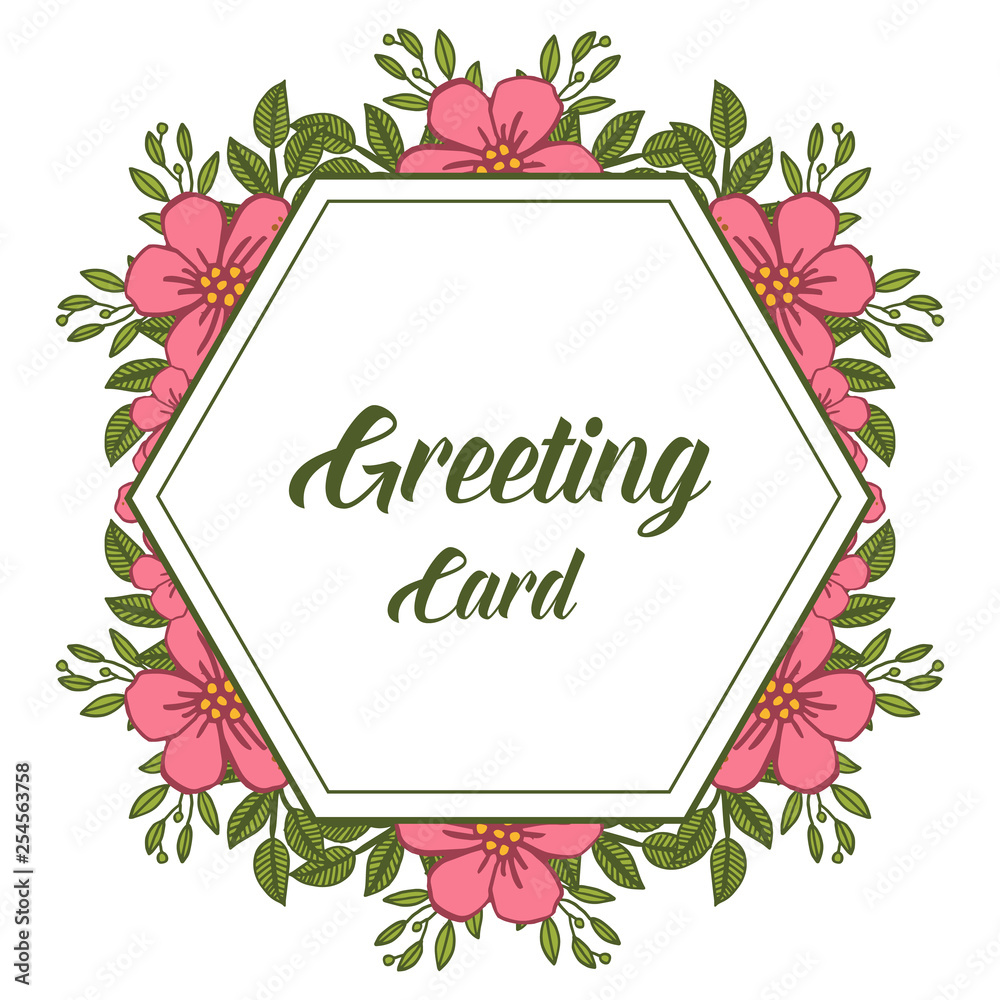Vector illustration writing of greeting card with pink wreath frame design