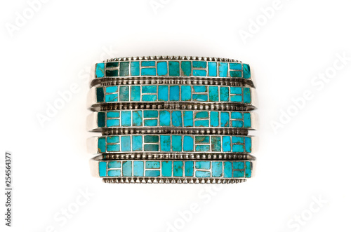 Close Up of Vintage Turquoise and Silver Cuff Bracelet.