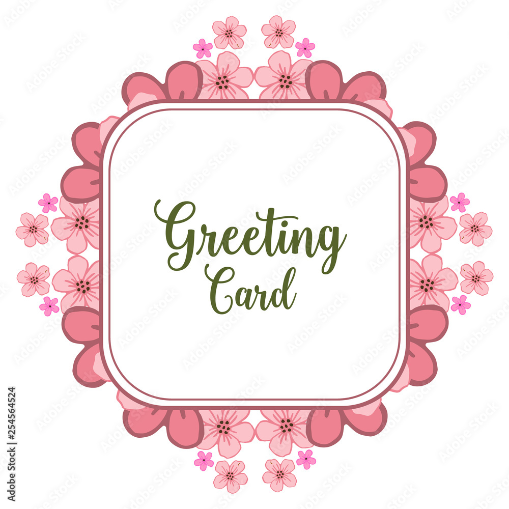Vector illustration template of greeting card with frame flower pink bright and leaf green Vector illustration template of greeting card with frame flower pink bright and leaf green
