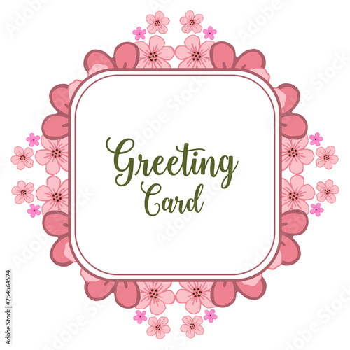 Vector illustration template of greeting card with frame flower pink bright and leaf green © StockFloral