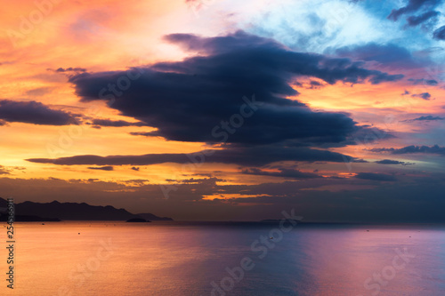 sunrise with a dramatic cloudy sky over the beach © kiet
