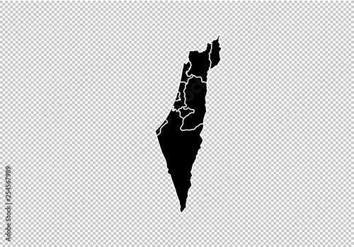 israel map - High detailed Black map with counties/regions/states of israel. israel map isolated on transparent background.