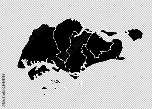 singapore map - High detailed Black map with counties regions states of singapore. singapore map isolated on transparent background.
