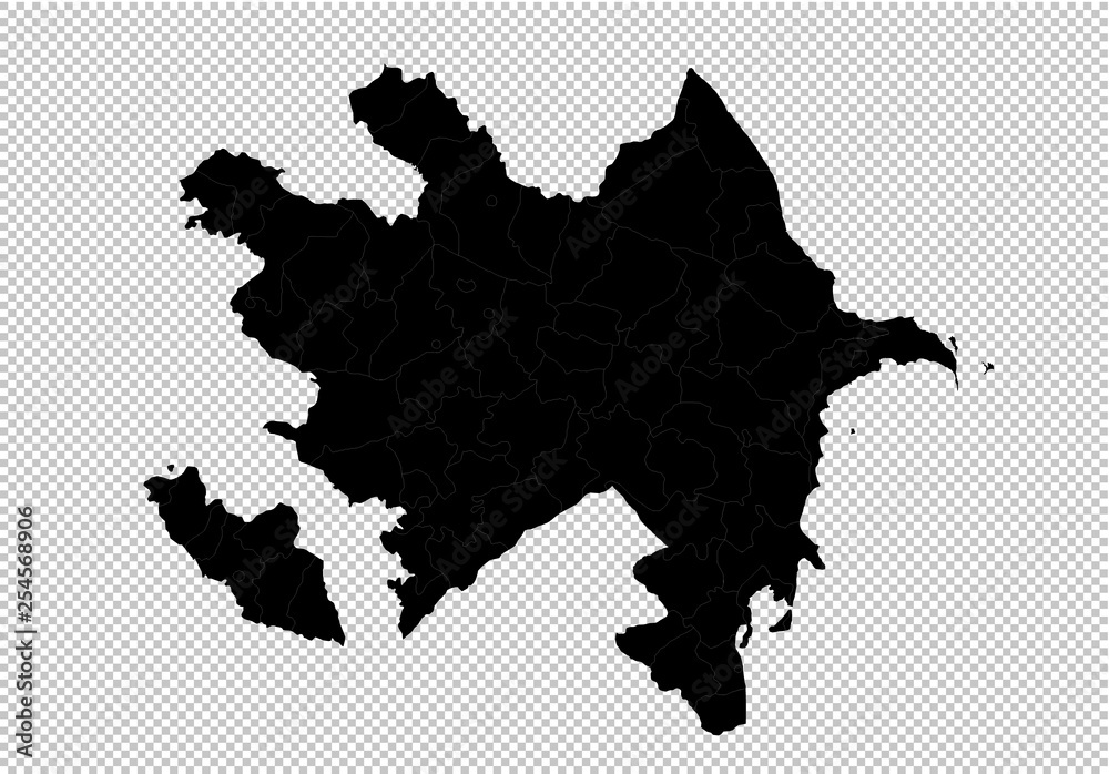 Obraz premium azerbaijan map - High detailed Black map with counties/regions/states of azerbaijan. Afghanistan map isolated on transparent background.