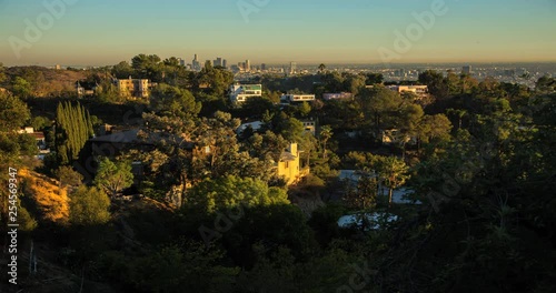 Los Angeles Hills Homes Sunset to Night Timelapse City 