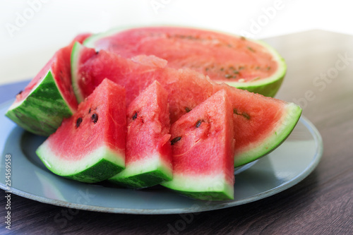 Cut slices of ripe juicy watermelon