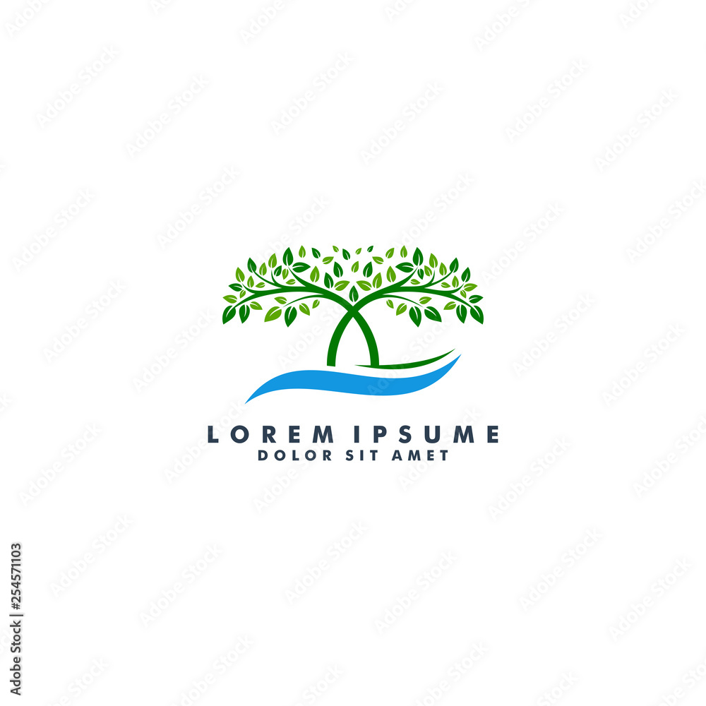 Fototapeta premium Tree logo template. Enviromrntal icon, nature leaf design vector illustration