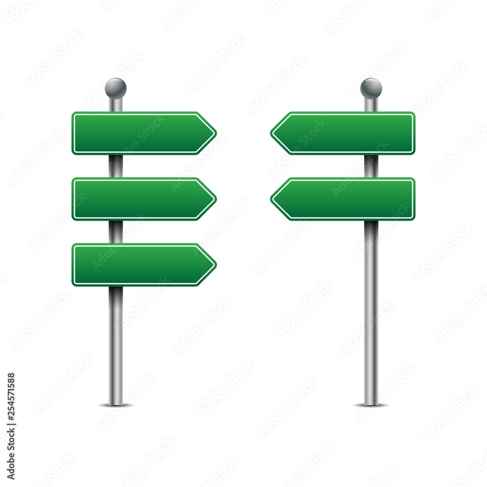 Green traffic signs vector. Road board text panel vector.