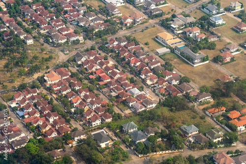Houses in Thailand, a view from airplane window. Architecture background