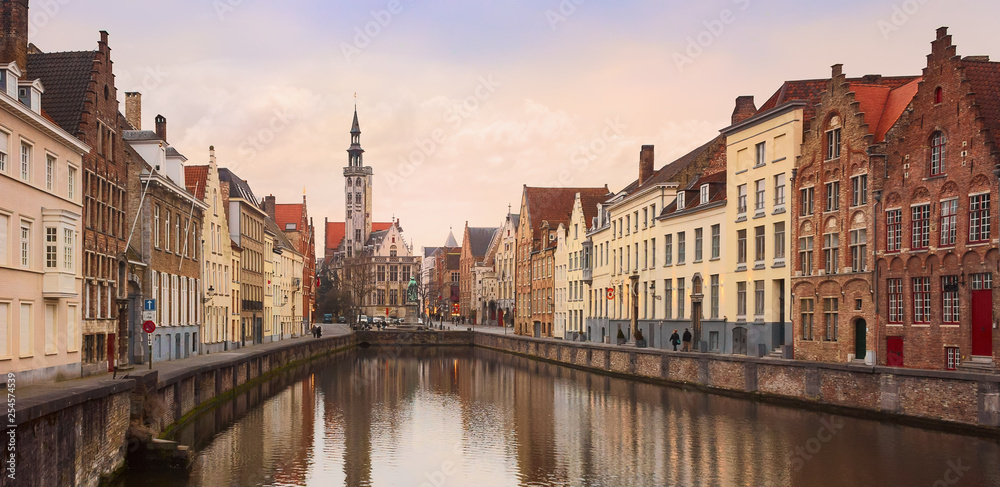 Panoramic view of the historic city center of Bruges, Belgium